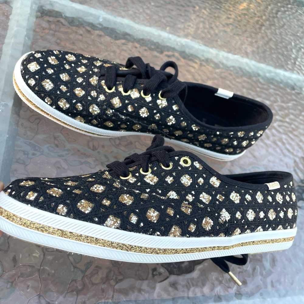 Keds X Kate Spade Black and Gold Glitter Sneakers Size 7